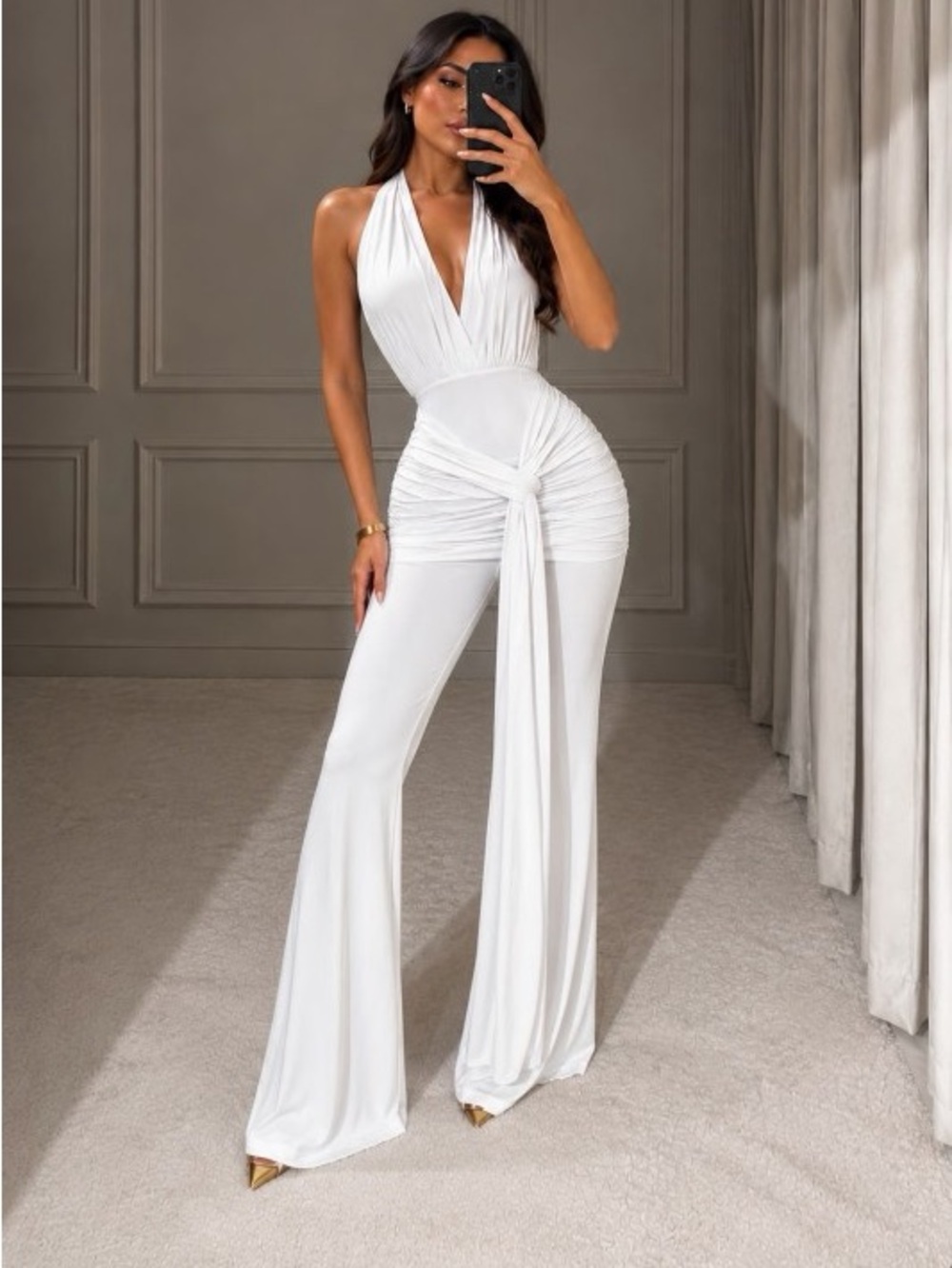 Halter Ruched Waist Jumpsuit